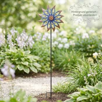 Dekoratives Windrad 6519 „Blüte“ in Blau & Kupfer – stilvoller Blickfang für Ihren Garten